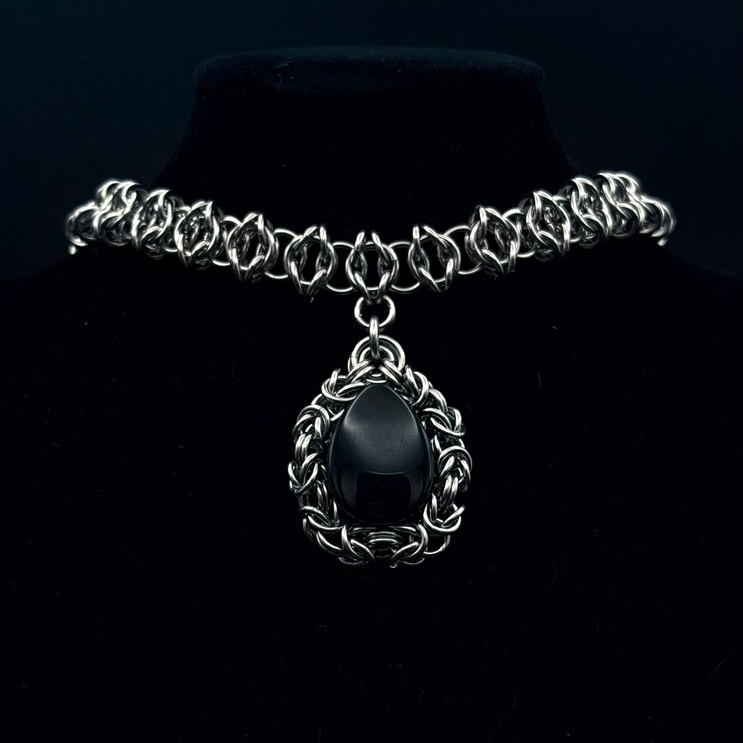 Anti Helm Chainmail Necklace w/ Black Onyx Pendant
